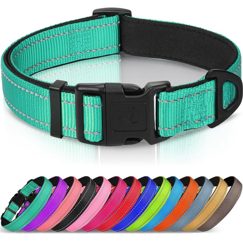 Joytale Reflective Dog Collar, Soft Neoprene Padded, Metal D-Ring, Nylon Pet Collar Adjustable for Medium Dogs, Teal, M - Image 1